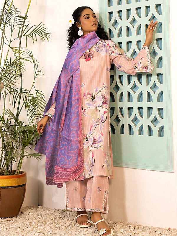 3pc Unstitched - Printed Lawn Silk Suit