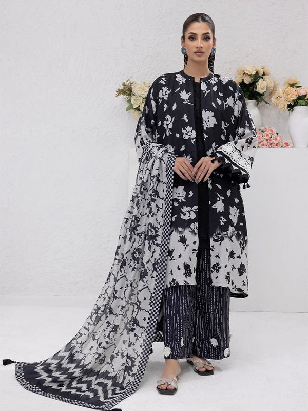 3pc Unstitched - Printed Lawn Silk Suit