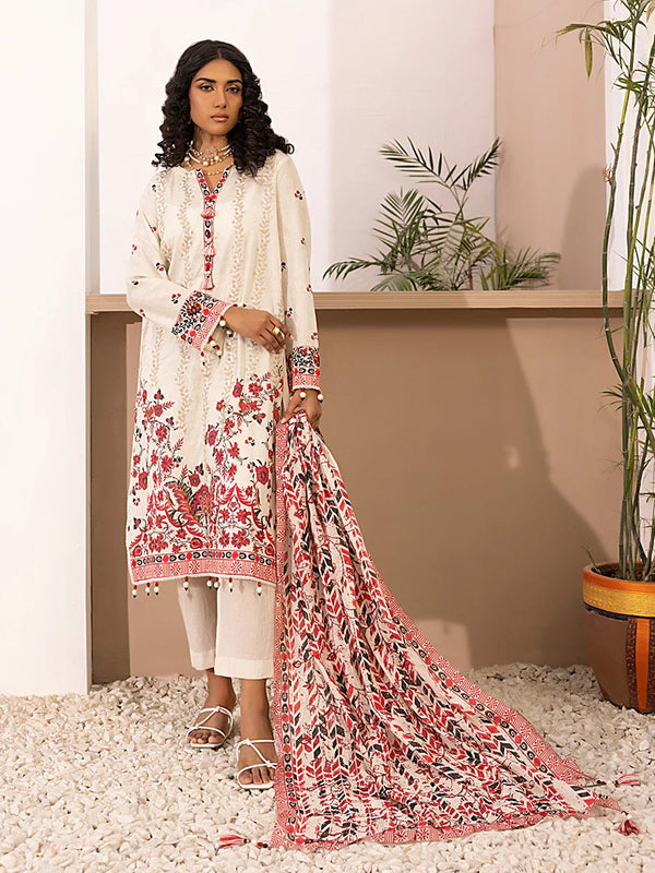 3PC Unstitched  Embriodered Lawn Printed Suit