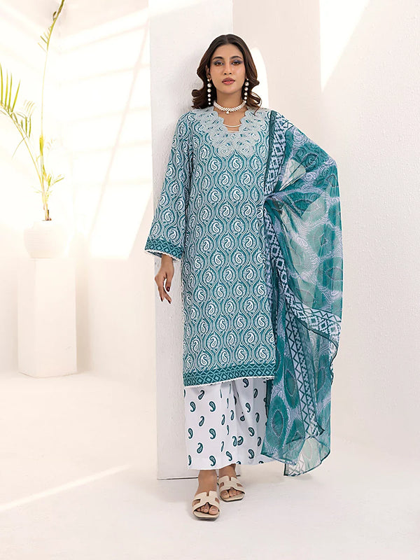3PC PRINTED LAWN SILK SUIT