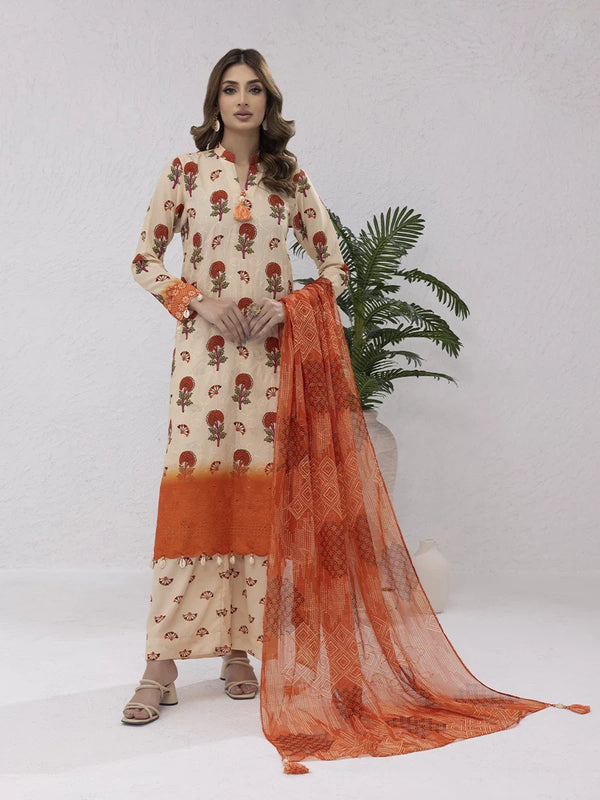 UNSTITCHED 3PCS PRINTKARI EMBROIDERED SUIT