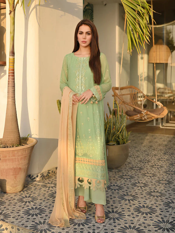 3PC Chiffon Embroidered Suit