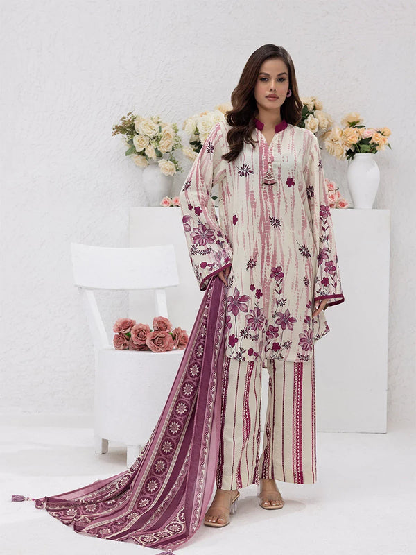 3pc Unstitched - Printed Lawn Silk Suit