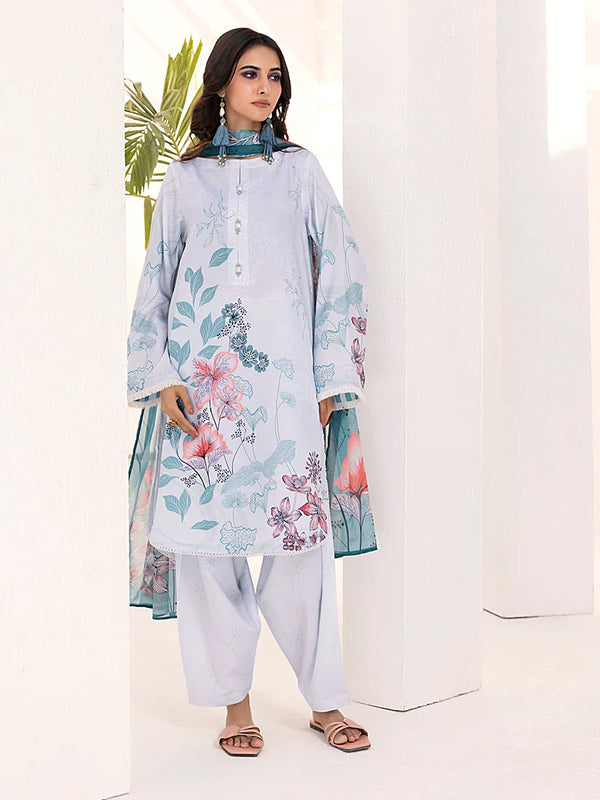 3PC Printed Lawn Silk Suit