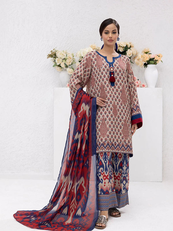 3pc Unstitched - Printed Lawn Silk Suit