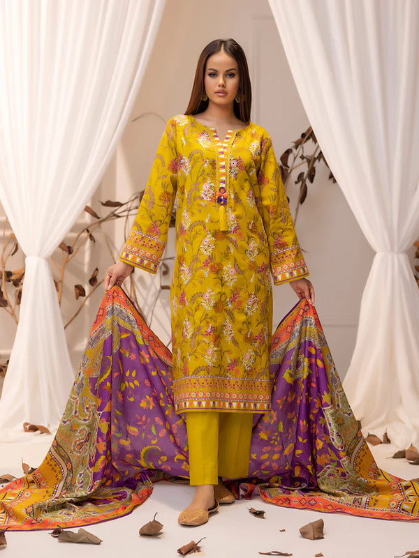 LUXURY KHADDAR EMBROIDERED SHIRT WITH SHAWL & DYED TROUSER