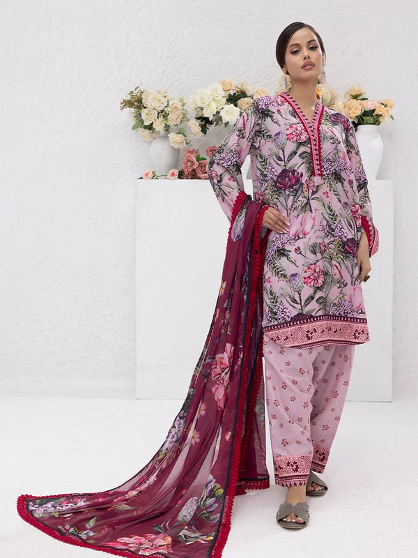 3pc Unstitched - Printed Lawn Silk Suit