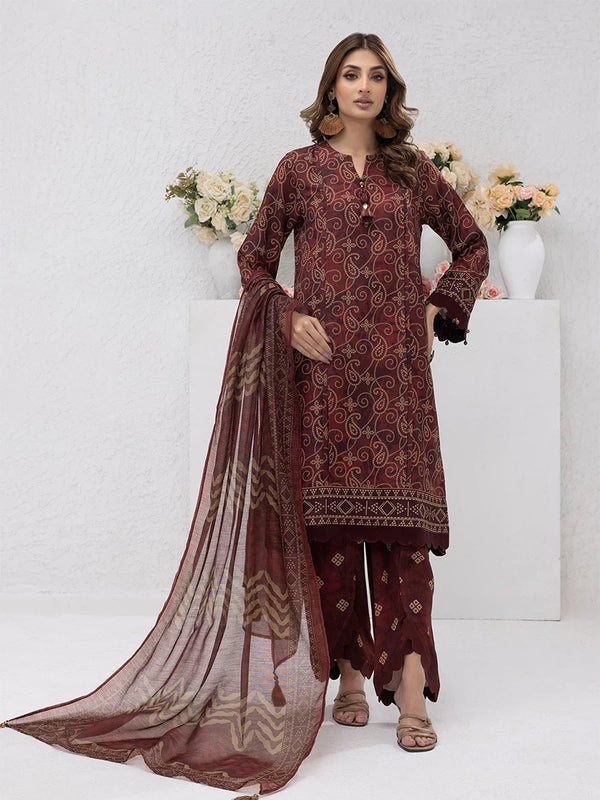 3PC Printed Lawn Silk Suit