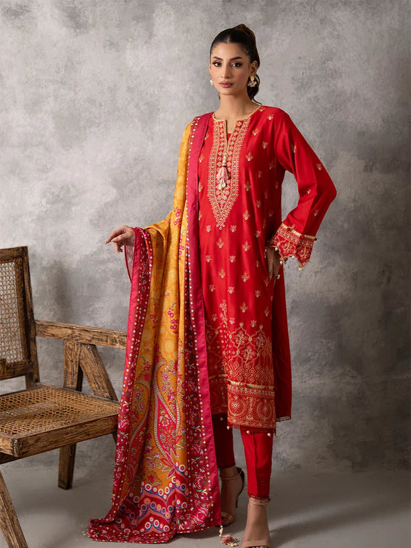 EMBROIDERED LUXURY COTTEL UNSTITCHED 3PCS