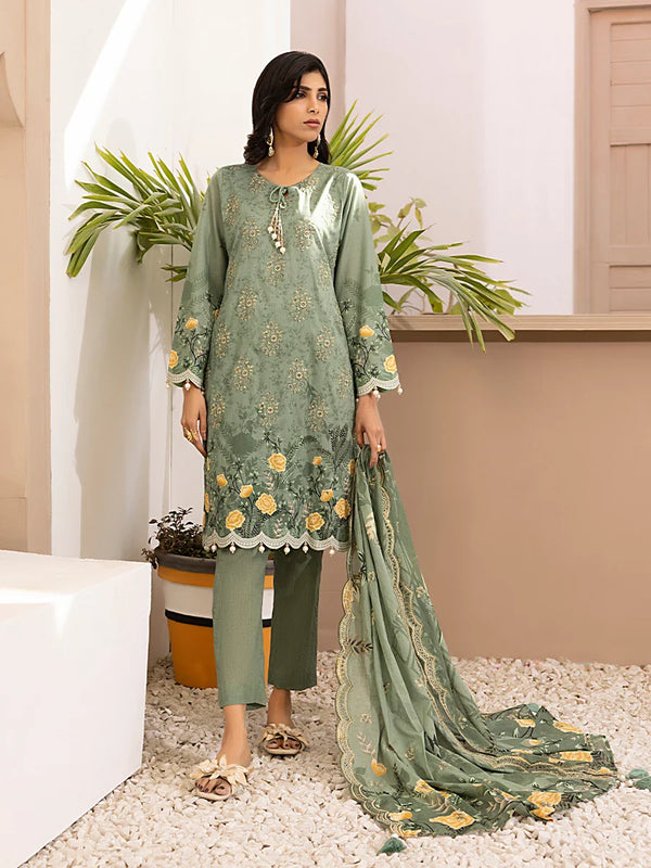 3PC Unstitched  Embriodered Lawn Printed Suit