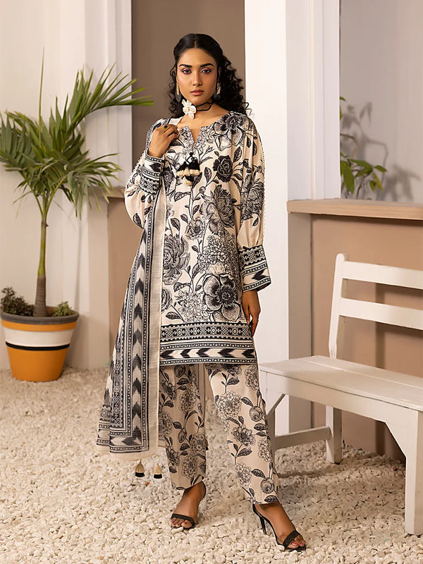 3pc Printed Lawn Silk Suit