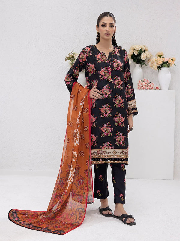 3pc Printed Lawn Silk Suit