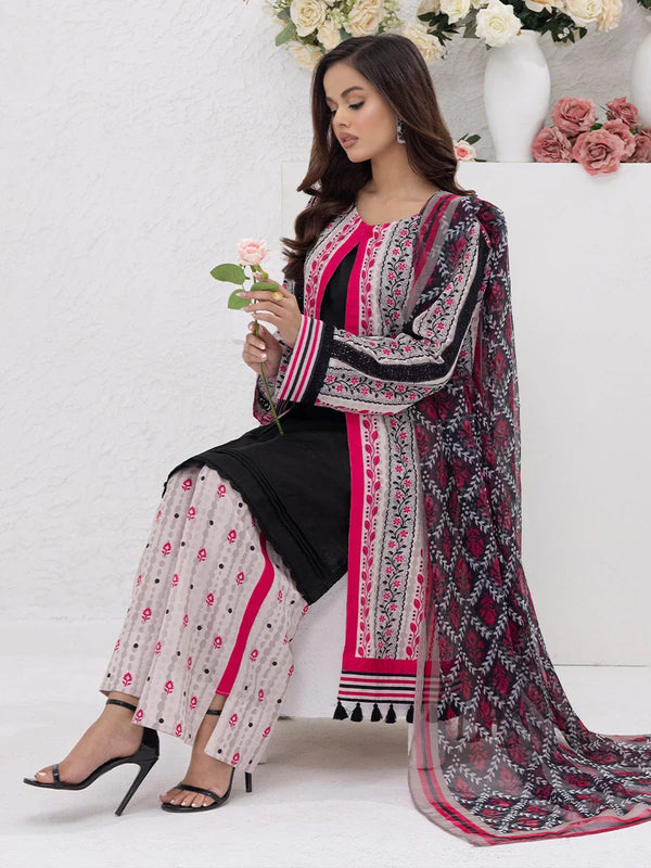 3pc Unstitched - Printed Lawn Silk Suit