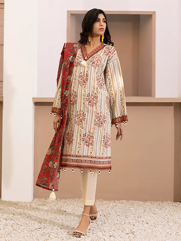 3PC Unstitched  Embriodered Lawn Printed Suit