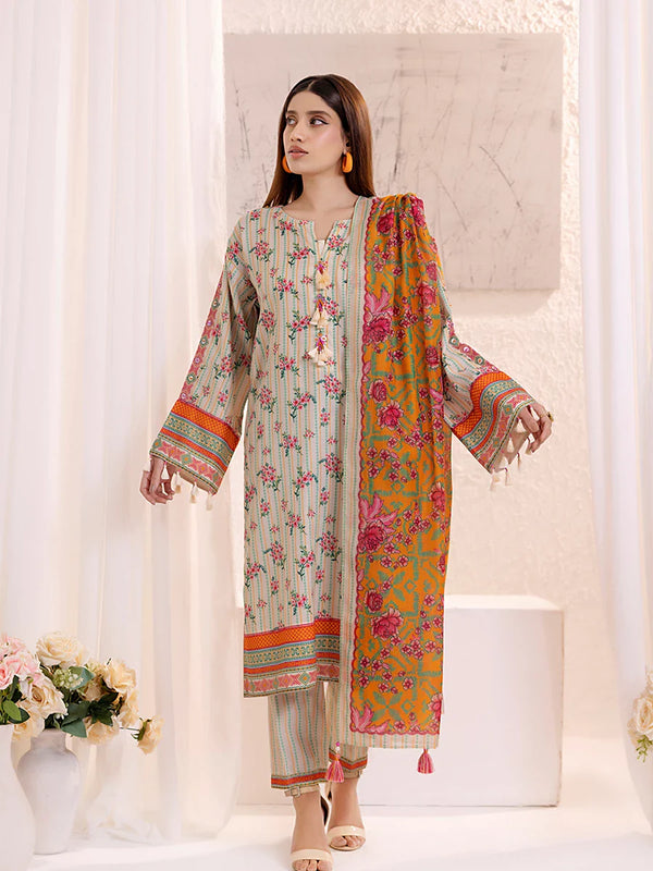 3PC PRINTED LAWN SILK SUIT
