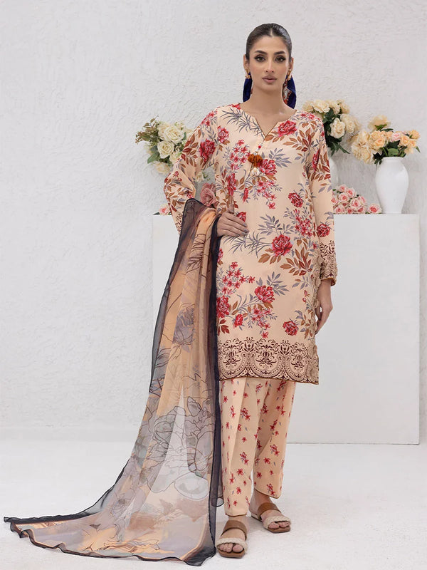 3pc Printed Lawn Silk Suit