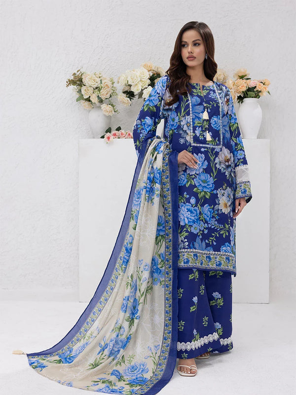 3pc Unstitched - Printed Lawn Silk Suit