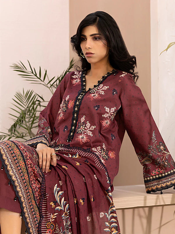 3PC Unstitched  Embriodered Lawn Printed Suit