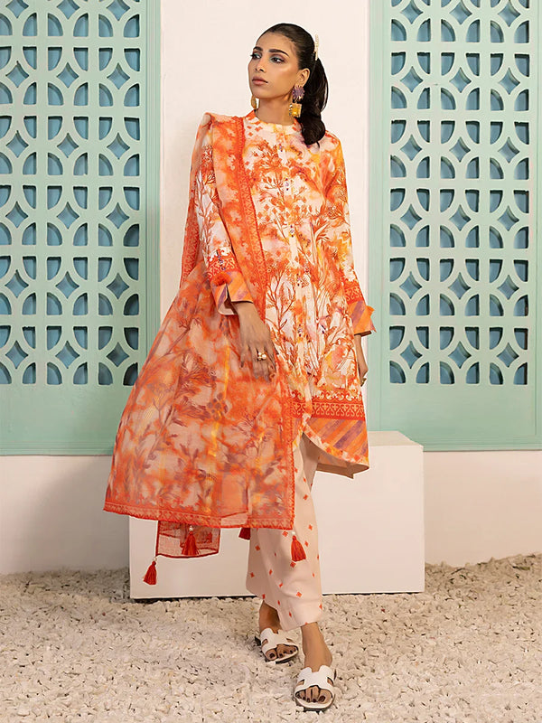 3pc Unstitched - Printed Lawn Silk Suit