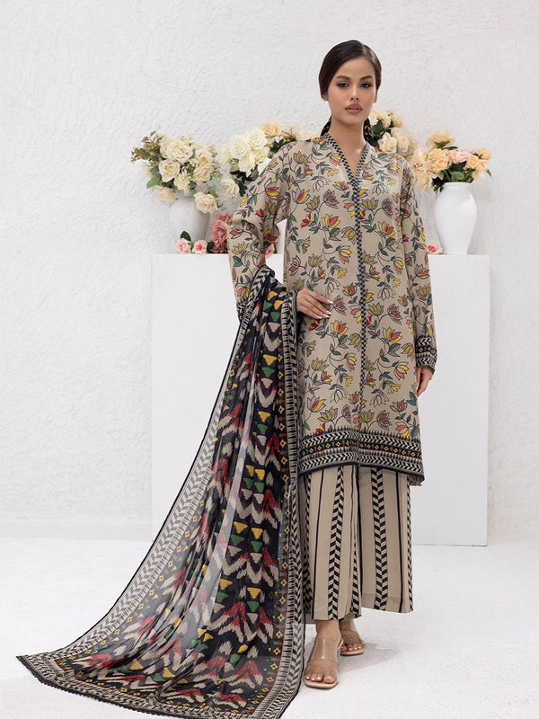 3PC Printed Lawn Silk Suit