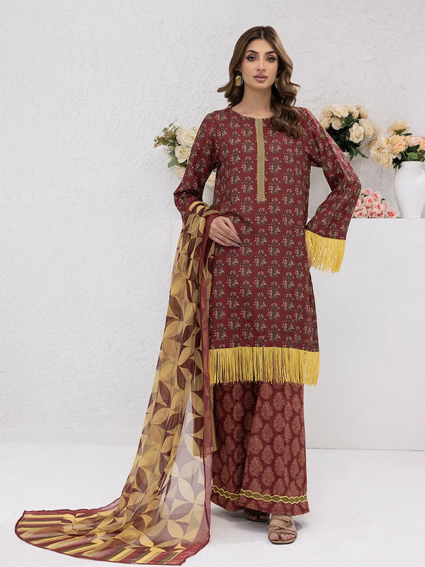 3pc Unstitched - Printed Lawn Silk Suit