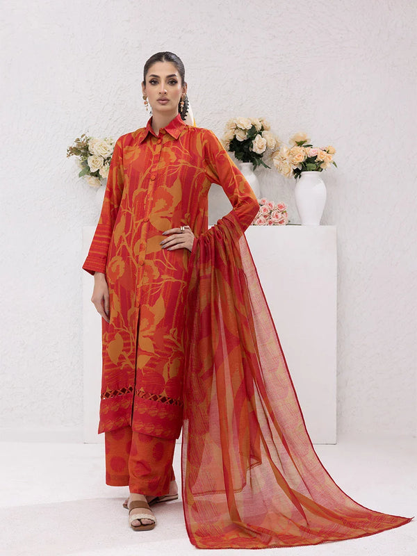 3pc Unstitched - Printed Lawn Silk Suit