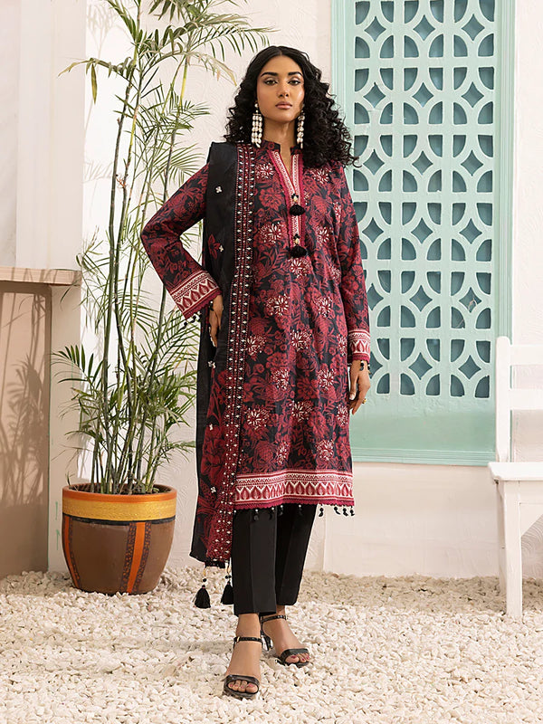 3PC Unstitched  Embriodered Lawn Printed Suit