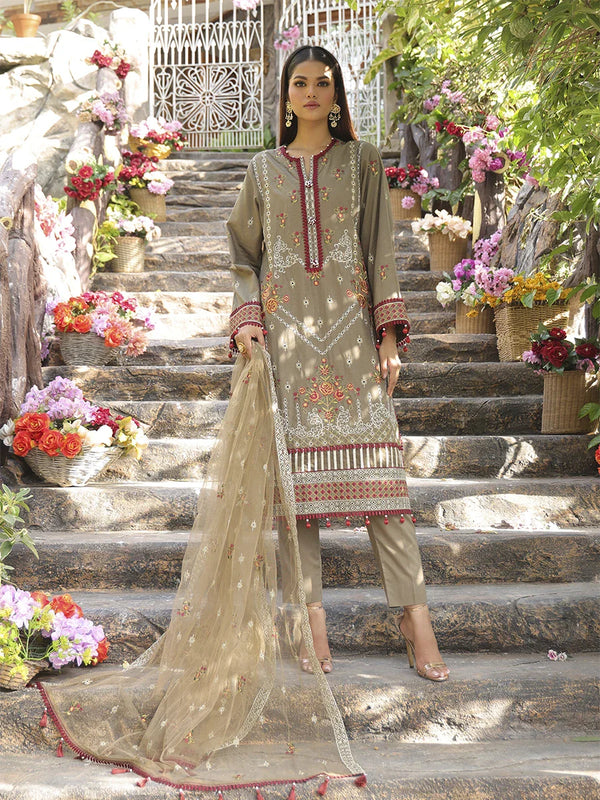 NOBLE 3PC EMBROIDERED LUXURY CAMBRIC SUIT