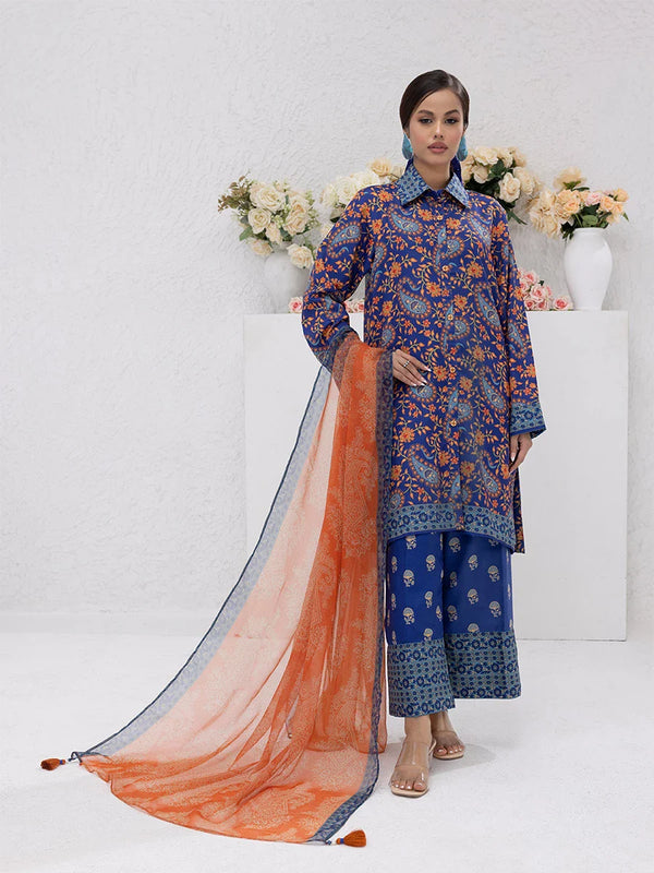 3pc Printed Lawn Silk Suit