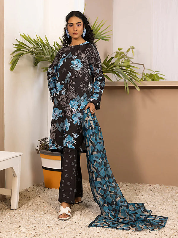 3pc Unstitched - Printed Lawn Silk Suit