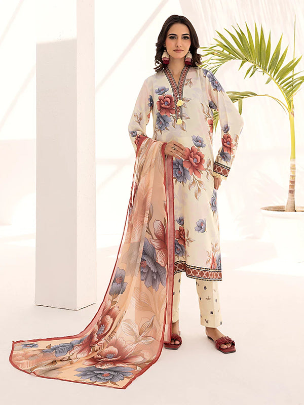 3PC PRINTED LAWN SILK SUIT
