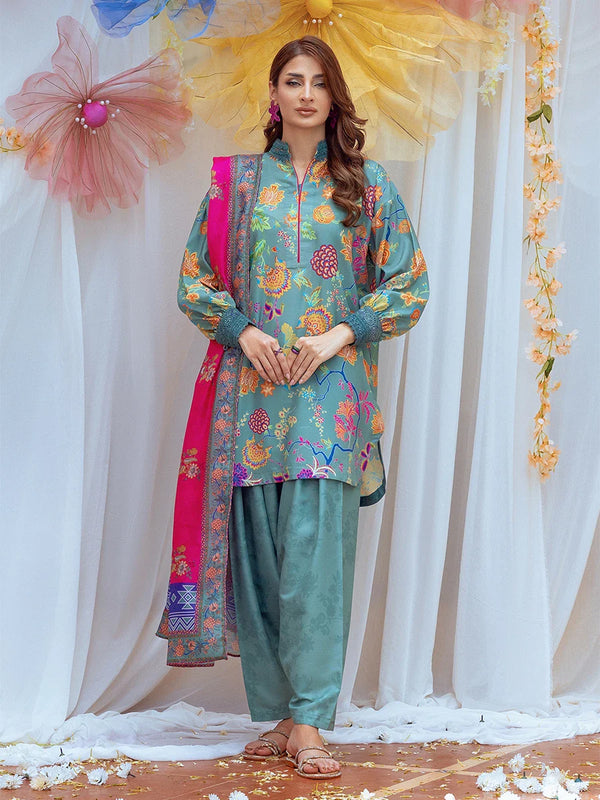 3PC Unstitched Printed Lawn Silk Suit