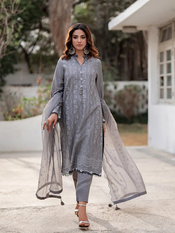 3Pc Unstitched Chikankari Embroidered Lawn Suit (CK037)
