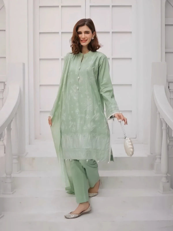 CHIKANKARI EMBROIDERED LAWN 3PC SUIT