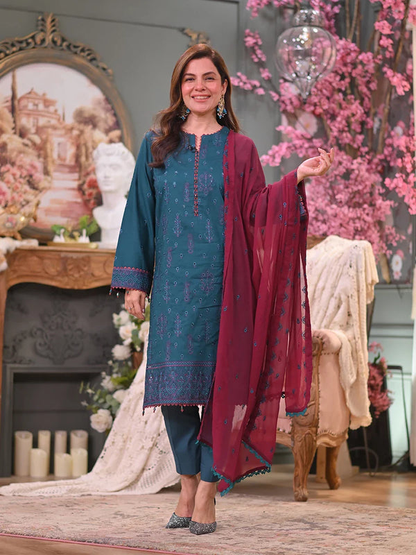 CHIKANKARI EMBROIDERED LAWN 3PC SUIT