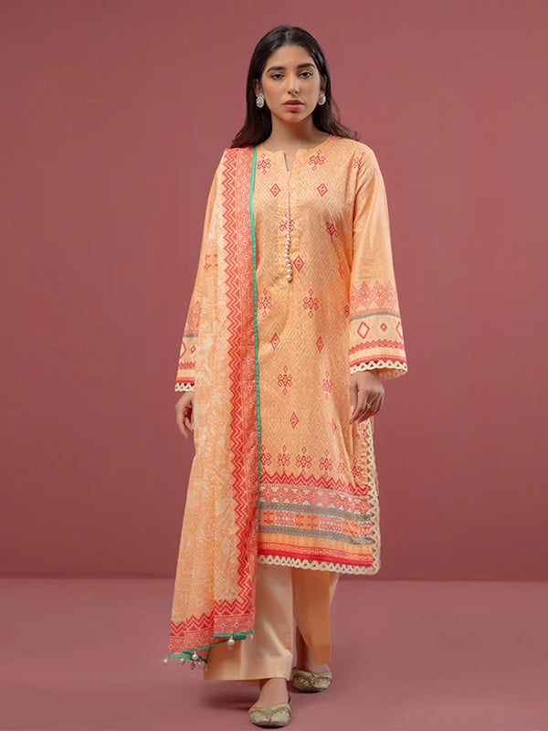 3pc Unstitched - Printed Cambric Suit