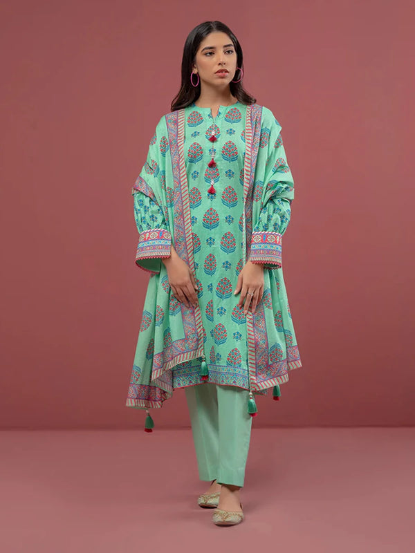 3pc Unstitched - Printed Cambric Suit