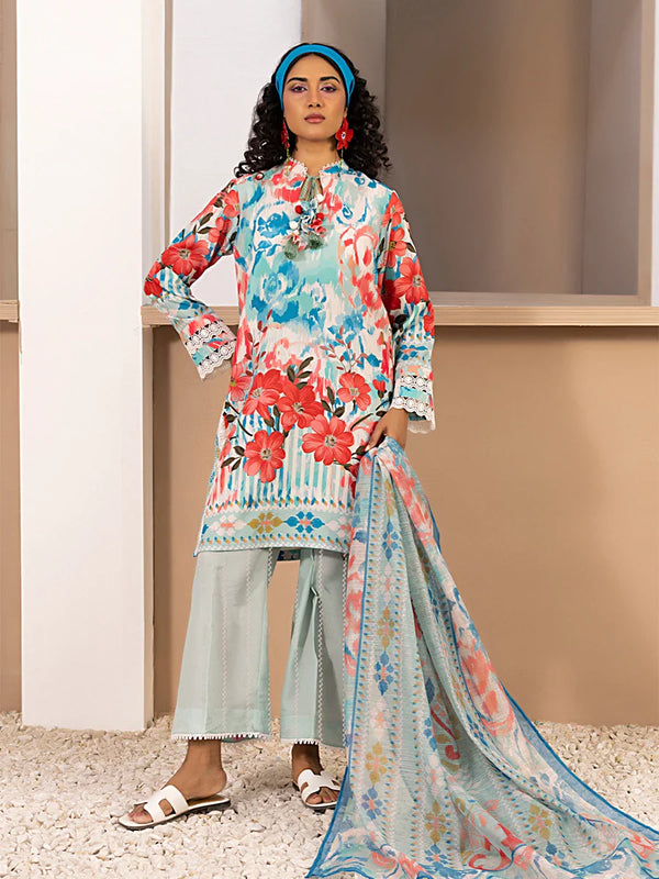 3pc Unstitched - Printed Lawn Silk Suit