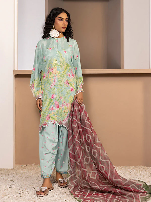 3pc Printed Lawn Silk Suit