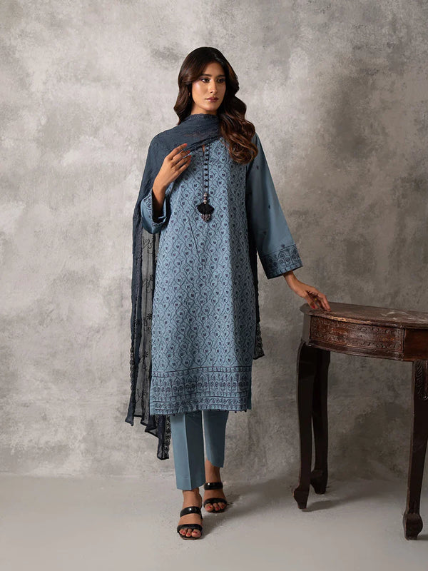 3PC CHIKANKARI EMBROIDERED LAWN SUIT