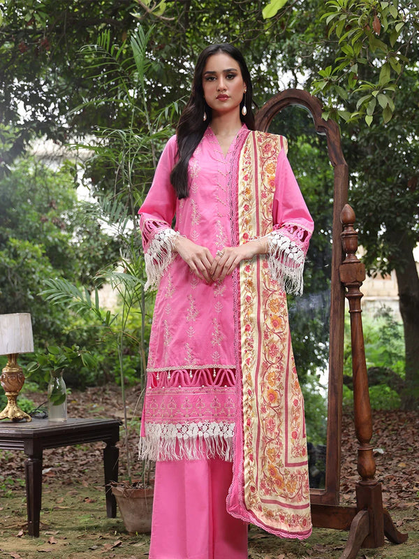 3PC UNSTITCHED LUXURY CAMBRIC EMBROIDERED SUIT