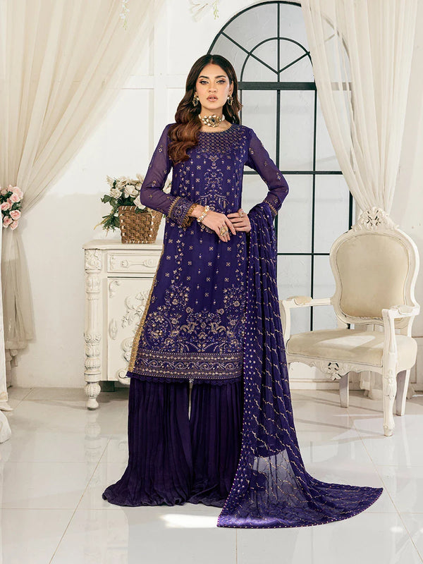 3PC Chiffon Embroidered Suit