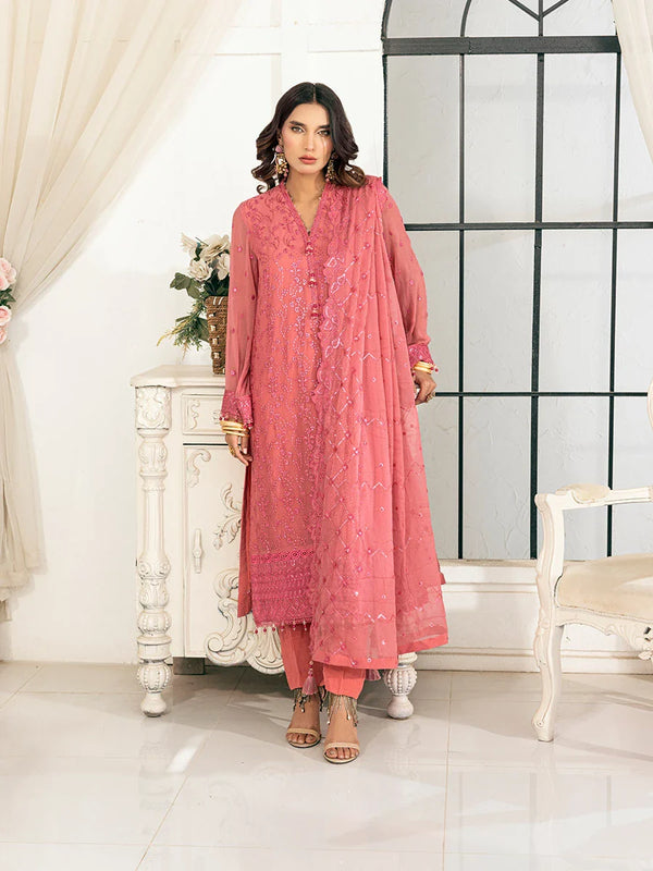 3PC Chiffon Embroidered Suit